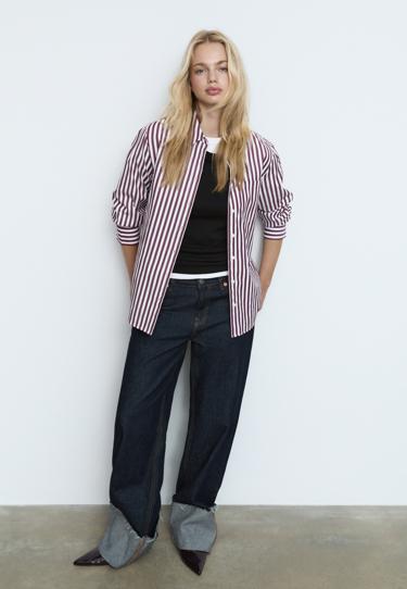 Stradivarius Базовая рубашка в полоску из поплина с карманом