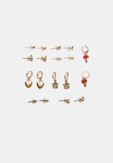 Stradivarius Набор из 9 сережек с грибами