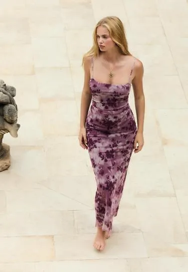 Платье миди из полупрозрачной ткани с принтом- Заказать в России