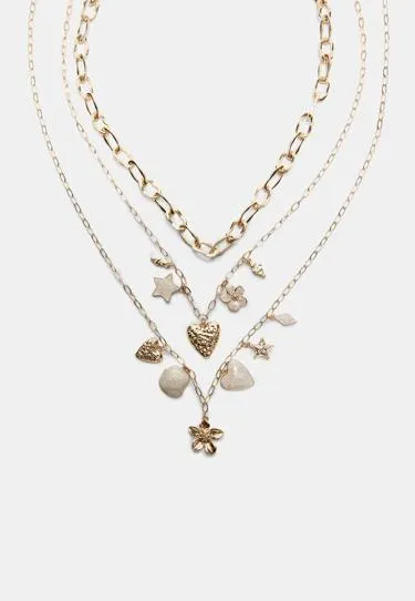 Комплект из 3 колье с эмалевыми подвесками