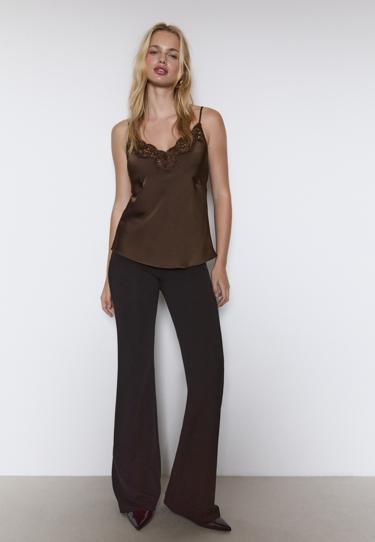 Атласный топ с кружевом- Заказать в России