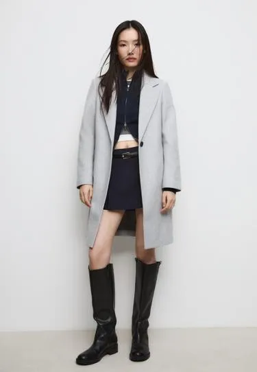 Пальто миди на пуговице из мягкой ткани- Заказать в России