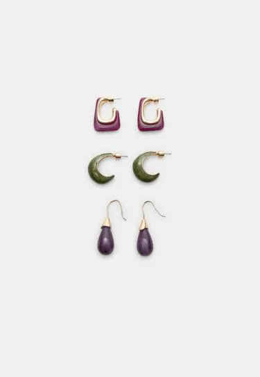 Набор из 3 пар контрастных сережек: колец и капель- Заказать в России