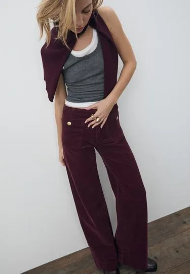 Брюки D77 из вельвета в минималистичном стиле с карманами