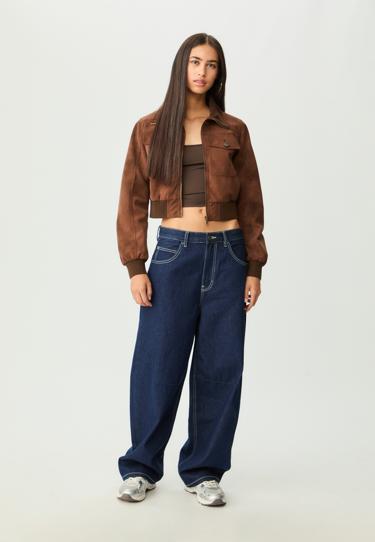 Stradivarius Укороченная куртка из искусственной кожи с карманами