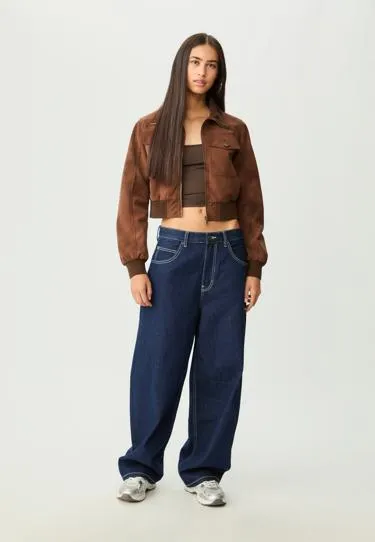 Укороченная куртка из искусственной кожи с карманами- Заказать в России