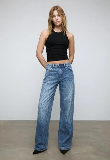 Джинсы со стразами в виде бриллиантов- Заказать в России