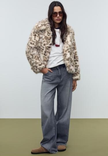 Stradivarius Куртка из искусственного меха с леопардовым принтом