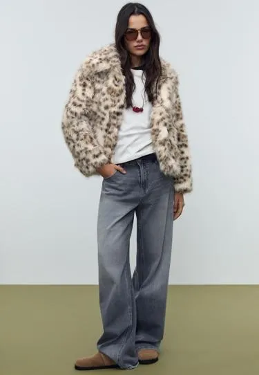 Куртка из искусственного меха с леопардовым принтом- Заказать в России