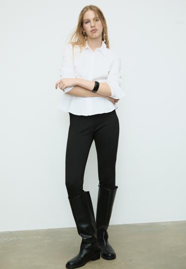 Stradivarius Приталенная рубашка из поплина с баской