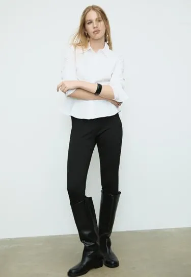 Приталенная рубашка из поплина с баской- Заказать в России