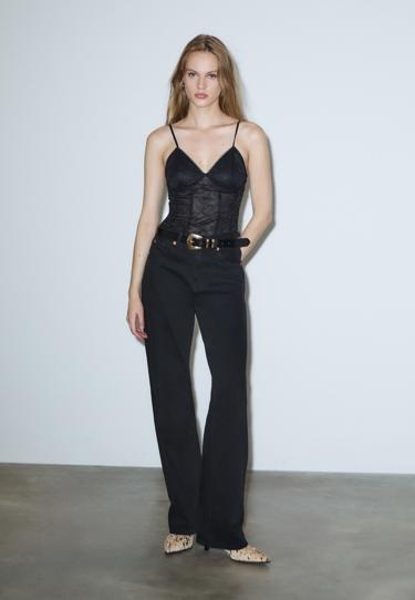 Stradivarius Боди на бретелях с кружевом