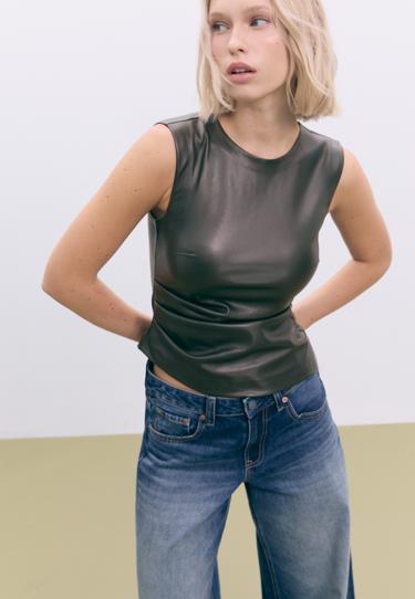 Stradivarius Топ из искусственной кожи без рукавов купить с доставкой.