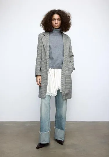 Пальто миди с пуговицами и принтом