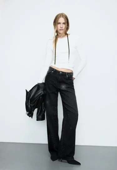 Джинсы прямого кроя с блестящей отделкой