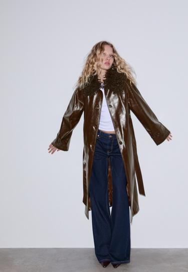 Stradivarius Длинный тренч из искусственной кожи