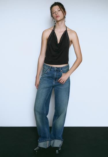 Stradivarius Топ с горловиной халтер и заклепками купить с доставкой.