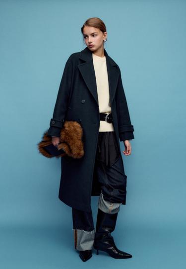 Stradivarius Длинное объемное пальто из мягкой ткани