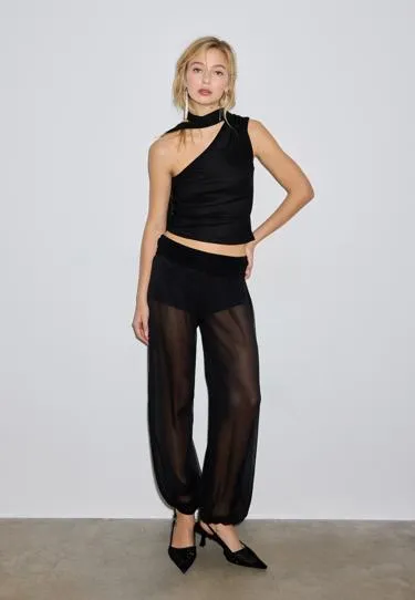 Брюки-баллоны из шифона с отворотом на талии- Заказать в России