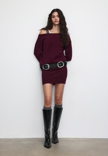 Stradivarius Короткое трикотажное платье с вырезом «лодочка» купить с доставкой.