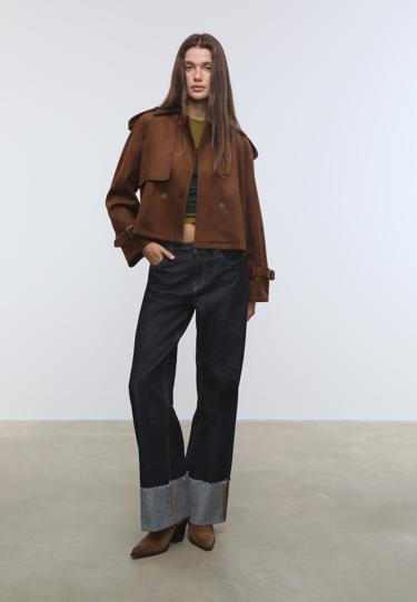 Stradivarius Укороченный тренч под искусственную замшу