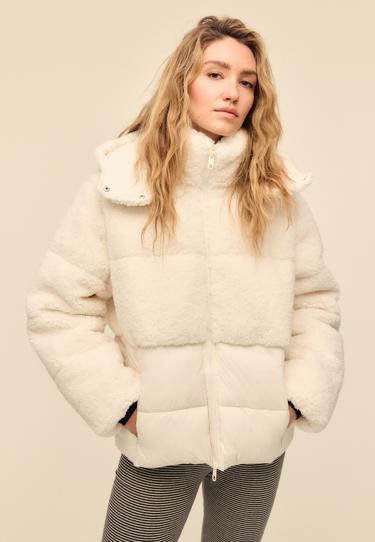 Stradivarius Стеганое комбинированное пальто под овчину