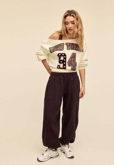 Stradivarius Толстовка с вырезом «лодочка» и принтом