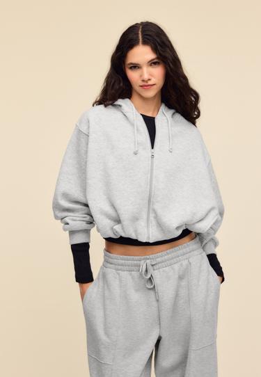 Толстовка-бомбер с принтованным капюшоном- Заказать в России