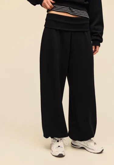 Мягкие брюки-джоггеры «рукава-фонарики» с отворотом на талии- Заказать в России