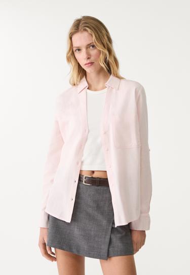 Stradivarius Свободная рубашка с карманом из льняной ткани купить с доставкой.
