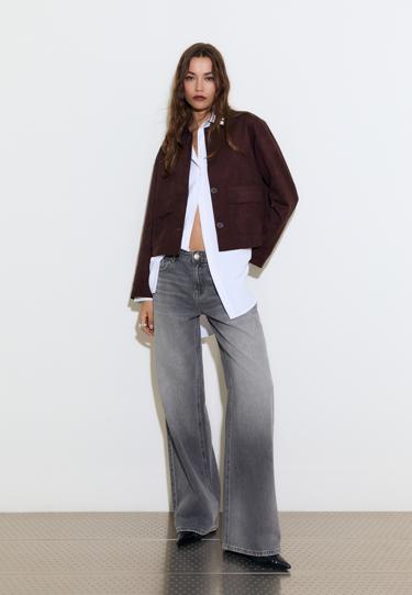 Stradivarius Куртка с карманами из искусственной замши