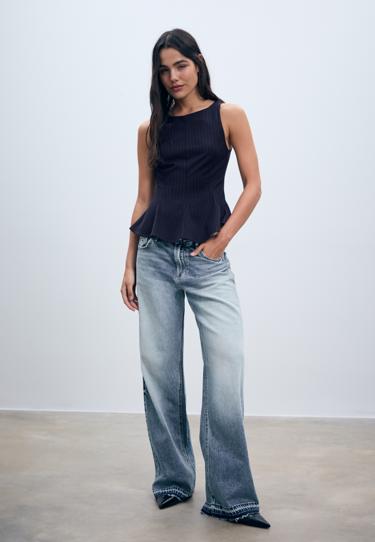 Stradivarius Топ в полоску без рукавов с баской купить с доставкой.