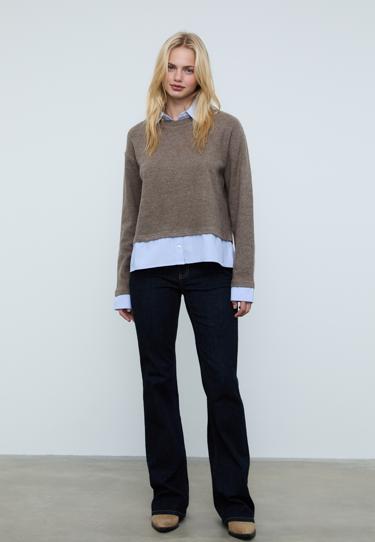 Stradivarius Трикотажная футболка из двух материалов