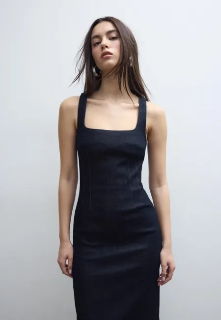 Джинсовое платье миди