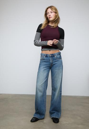 Stradivarius Джинсы D91 с низкой посадкой и широкими штанинами