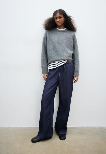 Stradivarius D35 струящиеся джинсовые брюки на шнурке