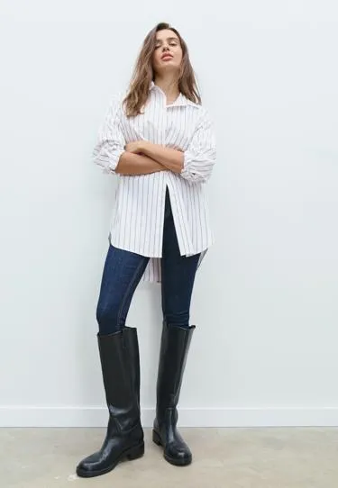 Длинная рубашка в полоску из поплина- Заказать в России