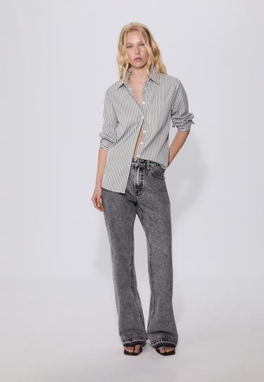 Stradivarius Базовая рубашка в полоску из поплина с карманом купить с доставкой.