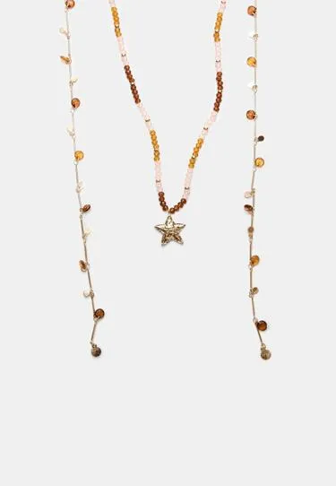 Набор из 2 ожерелий с бусинами и звездой- Заказать в России