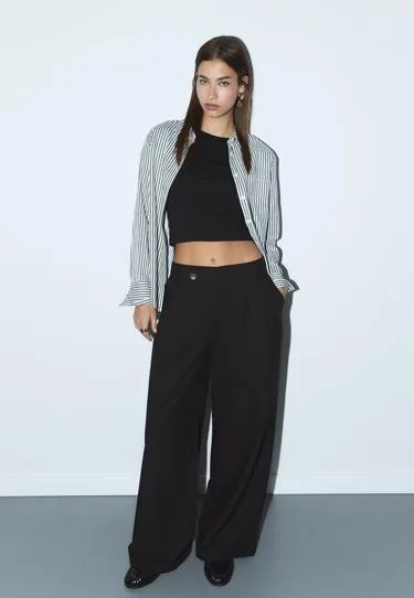 Повседневные брюки в полоску с перекрестной талией- Заказать в России