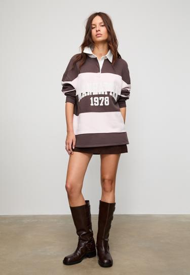 Stradivarius Толстовка-поло в полоску с принтом