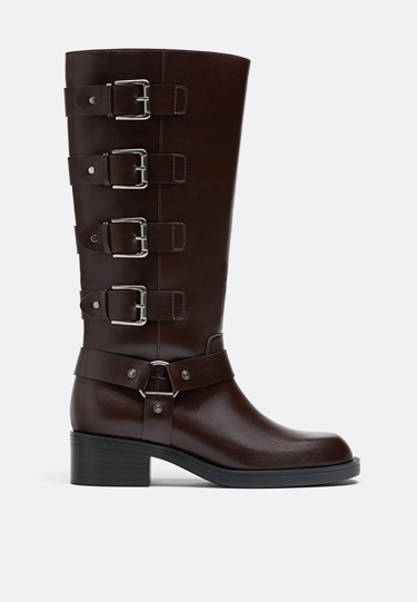 Stradivarius Плоские байкерские ботинки с пряжками