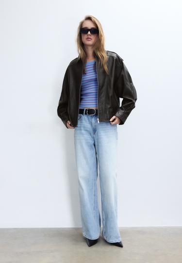 Stradivarius Куртка оверсайз из кожи