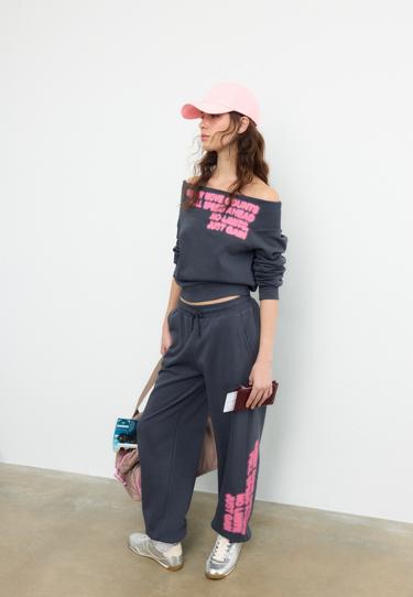 Stradivarius Толстовка с вырезом-лодочкой и принтом