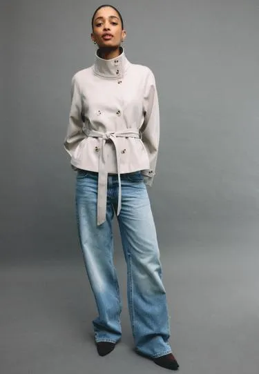 Тренч из искусственной кожи с высоким воротником