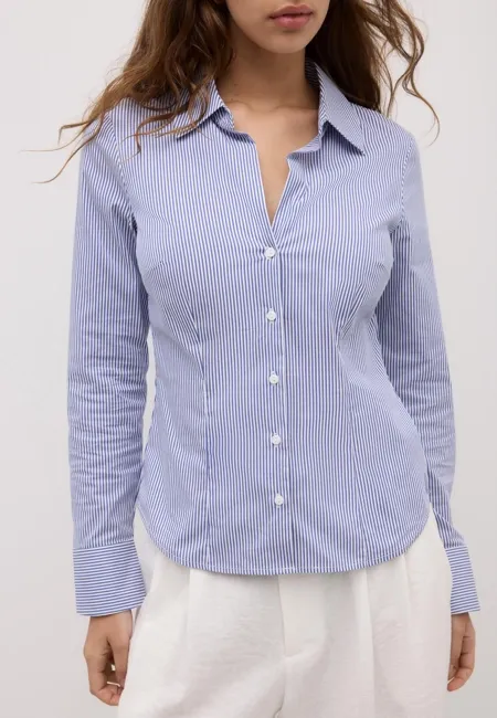 Приталенная базовая рубашка в полоску- Заказать в России