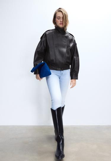 Stradivarius Куртка оверсайз с лацканами, 100% кожа