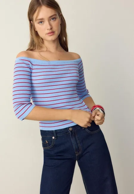 Трикотажный свитер в полоску облегающего кроя- Заказать в России