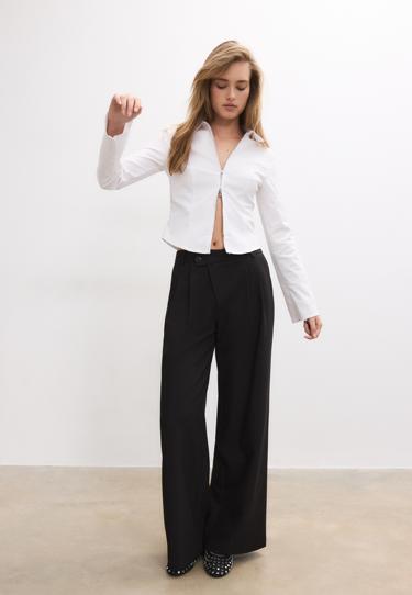 Stradivarius Приталенная рубашка из бенгалина на молнии