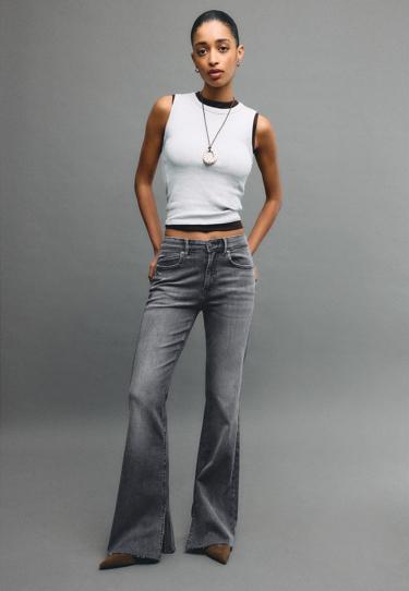 Джинсы клеш с разрезом D74- Заказать в России